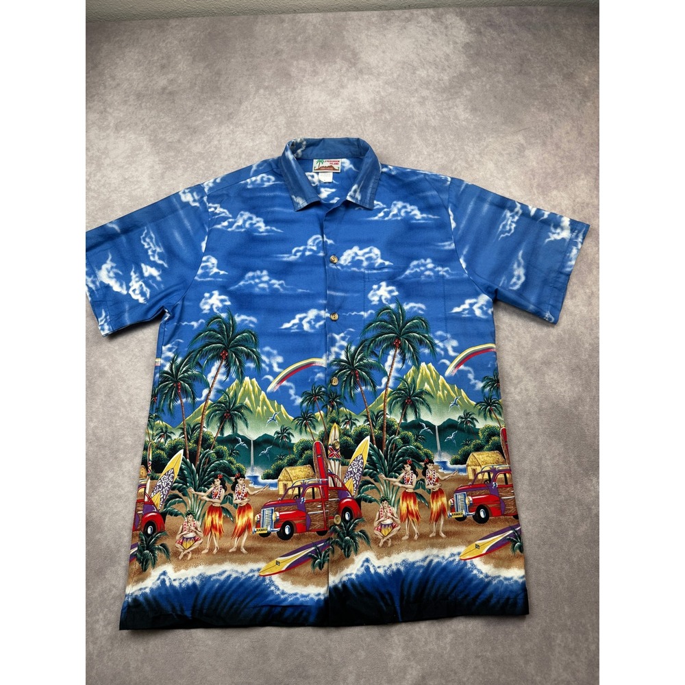 VTG Evergreen Island Hawaiian Shirt Mens S Hawaii USA Surf Hula Aloha Woody 90's